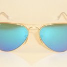 New RAY BAN Aviator  Matte Gold Frame RB 3025 112/4L  Polarized Blue Mirror 58mm