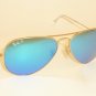 New RAY BAN Aviator Matte Gold Frame RB 3025 112/4L Polarized Blue Mirror 58mm
