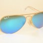 New RAY BAN Aviator Matte Gold Frame RB 3025 112/4L Polarized Blue Mirror 58mm