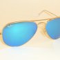 New RAY BAN Aviator Sunglasses Matte Gold Frame RB 3025 112/17  Blue Mirror 62mm