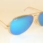 New RAY BAN Aviator Sunglasses Matte Gold Frame RB 3025 112/17  Blue Mirror 62mm