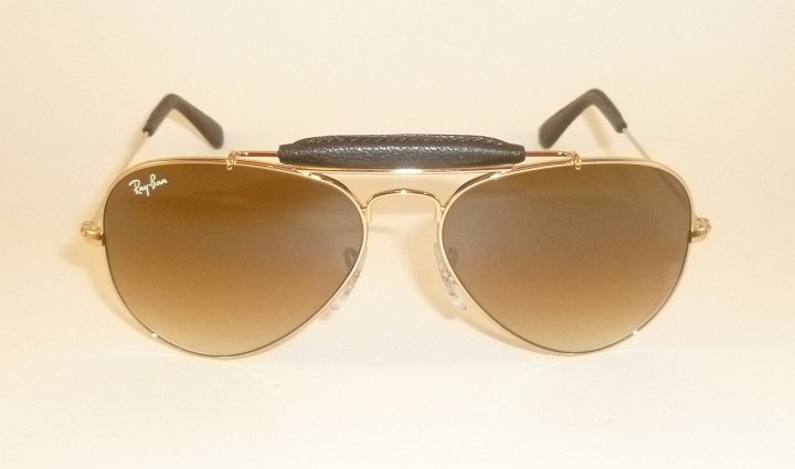 New RAY BAN Aviator Gold Outdoorsman Leather RB 3422Q 001/51 Gradient ...
