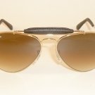 New RAY BAN Aviator Gold Outdoorsman Leather RB 3422Q 001/51 Gradient Brown 58mm