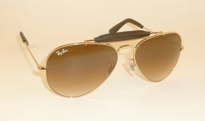 New RAY BAN Aviator Gold Outdoorsman Leather RB 3422Q 001/51 Gradient ...