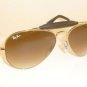 New RAY BAN Aviator Gold Outdoorsman Leather RB 3422Q 001/51 Gradient Brown 58mm
