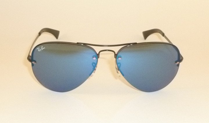 New  RAY BAN  Sunglasses AVIATOR  Black Frame  RB 3449 002/55  Blue Lenses  56mm