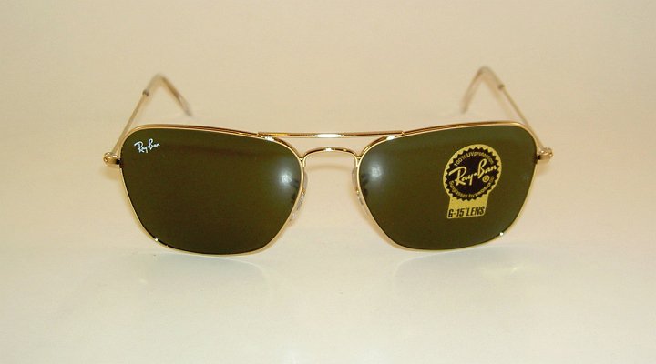 New RAY BAN Sunglasses Gold Frame  CARAVAN  RB 3136 001  G-15 Glass Lenses  55mm