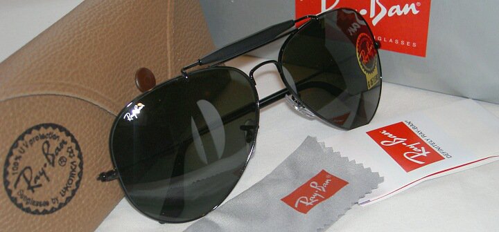 New RAY BAN Sunglasses  Black  AVIATOR Outdoorsman II  RB 3029 L2114  G-15 Glass