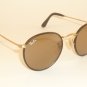 RAY BAN Round Metal Matte Gold Brown Leather RB 3475Q 112/53 Brown Lens 50mm