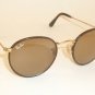 RAY BAN Round Metal Matte Gold Brown Leather RB 3475Q 112/53 Brown Lens 50mm