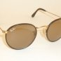 RAY BAN Round Metal Matte Gold Brown Leather RB 3475Q 112/53 Brown Lens 50mm