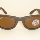 New RAY BAN WAYFARER BROWN LEATHER Sunglasses RB 2140QM 1153/N6 Polarized Lenses