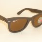 New RAY BAN WAYFARER BROWN LEATHER Sunglasses RB 2140QM 1153/N6 Polarized Lenses