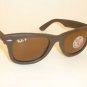 New RAY BAN WAYFARER BROWN LEATHER Sunglasses RB 2140QM 1153/N6 Polarized Lenses
