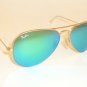 New RAY BAN Aviator Sunglasses Matte Gold Frame RB 3025 112/19 Green Mirror 62mm