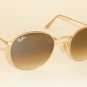 RAY BAN Sunglasses ROUND METAL Matte Gold Frame RB 3447 112/51 Gradient Brown