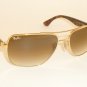 New RAY BAN Sunglasses Gold Frame RB 3483 001/51 Glass Gradient Brown Lenses