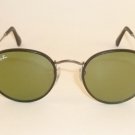 RAY BAN Matte Gunmetal Round Metal Black Leather RB 3475Q 029/14 Green Lens 47mm