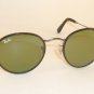 RAY BAN Matte Gunmetal Round Metal Black Leather RB 3475Q 029/14 Green Lens 47mm