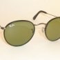 RAY BAN Matte Gunmetal Round Metal Black Leather RB 3475Q 029/14 Green Lens 47mm