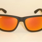 New RAY BAN Justin Sunglasse  Matte Black Rubber RB 4165 622/6Q  Red Mirror 54mm
