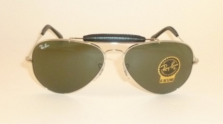 New RAY BAN  Aviator Silver Outdoorsman Leather  RB 3422Q 003  G-15 Lenses  58mm