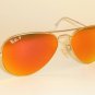 New RAY BAN Aviator Matte Gold Frame RB 3025 112/4D Polarized Orange Mirror 55mm