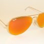 New RAY BAN Aviator Sunglasses Matte Gold RB 3025 112/69 Orange Mirror 62mm