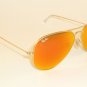 New RAY BAN Aviator Sunglasses Matte Gold RB 3025 112/69 Orange Mirror 62mm
