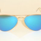 New RAY BAN Aviator Sunglasses Matte Gold Frame RB 3025 112/17  Blue Mirror 55mm