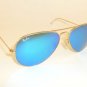 New RAY BAN Aviator Sunglasses Matte Gold Frame RB 3025 112/17  Blue Mirror 55mm