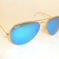 New RAY BAN Aviator Sunglasses Matte Gold Frame RB 3025 112/17  Blue Mirror 55mm