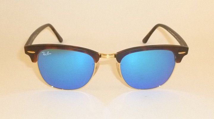 New RAY BAN  Clubmaster  Matte Tortoise RB 3016 1145/17  Blue Mirror Lenses 49mm
