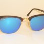 New RAY BAN Clubmaster Matte Tortoise RB 3016 1145/17 Blue Mirror Lenses 49mm