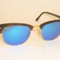 New RAY BAN Clubmaster Matte Tortoise RB 3016 1145/17 Blue Mirror Lenses 49mm