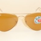 New RAY BAN Aviator Sunglasses Matte Gold  RB 3025 112/06  Polarized Orange 58mm