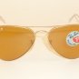 New RAY BAN Aviator Sunglasses Matte Gold RB 3025 112/06 Polarized Orange 58mm
