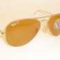 New RAY BAN Aviator Sunglasses Matte Gold RB 3025 112/06 Polarized Orange 58mm
