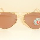 New RAY BAN Aviator Sunglasses  Gold Frame  RB 3025 001/15  Pink Polarized  55mm