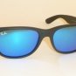 RAY BAN Sunglasses Matte Black Rubber WAYFARER RB 2132 622/17 Blue Mirror 52mm