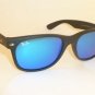 RAY BAN Sunglasses Matte Black Rubber WAYFARER RB 2132 622/17 Blue Mirror 52mm