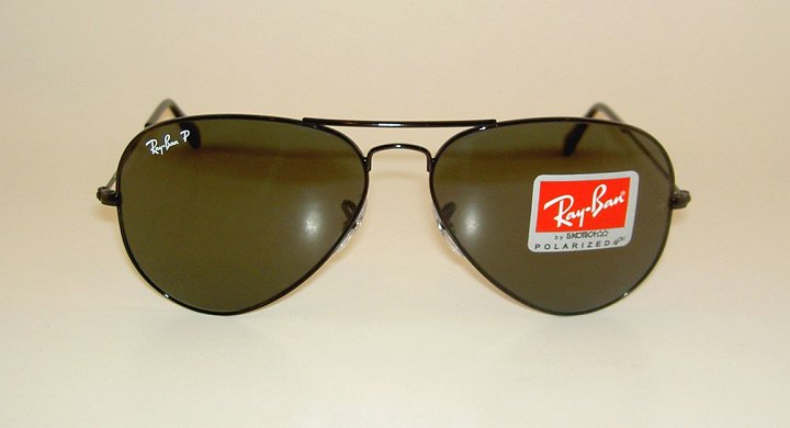 New RAY BAN Aviator Sunglasses Glass Polarized Green  RB 3025 002/58 Black  55mm