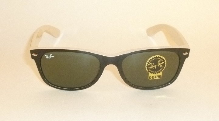 New RAY BAN  Sunglasses WAYFARER  Top Black On Beige  RB 2132 875 G-15 Lens 55mm