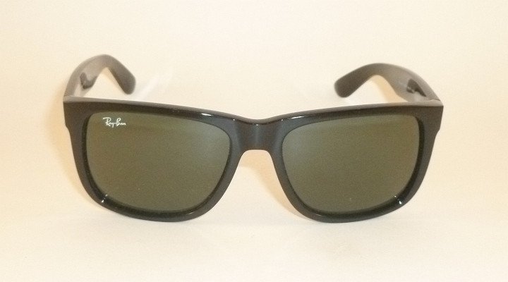 New RAY BAN Justin Sunglasses Shiny Black Frame RB 4165 601/71 Green Lenses 54mm