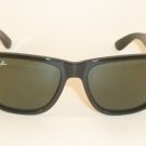 New RAY BAN Justin Sunglasses Shiny Black Frame RB 4165 601/71 Green Lenses 54mm