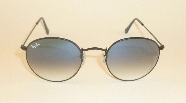 New  RAY BAN Sunglasses ROUND METAL  Black Frame  RB 3447 006/3F  Gradient Blue