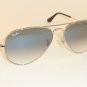 New RAY BAN Aviator Sunglasses Silver Frame RB 3025 003/3F Gradient Blue 55mm