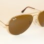 New  RAY BAN  Aviator Gold Frame  RB 3025 001/33  B-15  Glass Brown Lenses  62mm