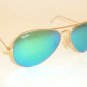 New RAY BAN Aviator Sunglasses Matte Gold Frame RB 3025 112/19 Green Mirror 55mm