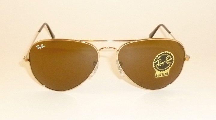 New  RAY BAN  Aviator Gold Frame  RB 3025 001/33  B-15 Glass Brown Lenses 55mm